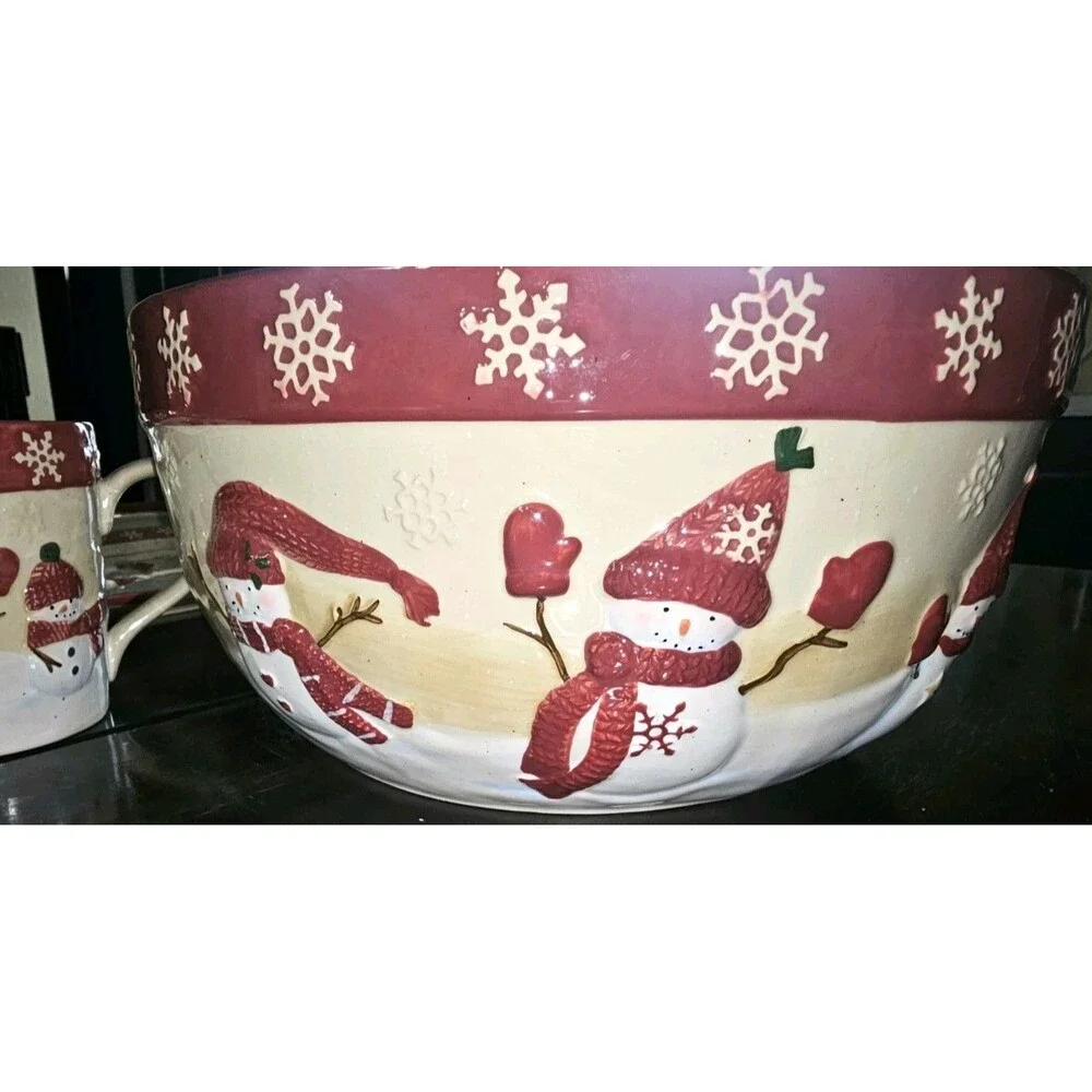 St. Nicholas Square Winter Wishes Snowman Dinnerware Set Bowl Mug Platter Table